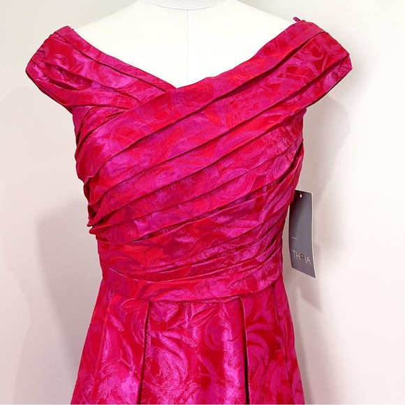 NWT THEIA Couture Cocktail Dress In Pink Red SIZE 6 $595 Style 881526 Barbiecore - Picture 5 of 14